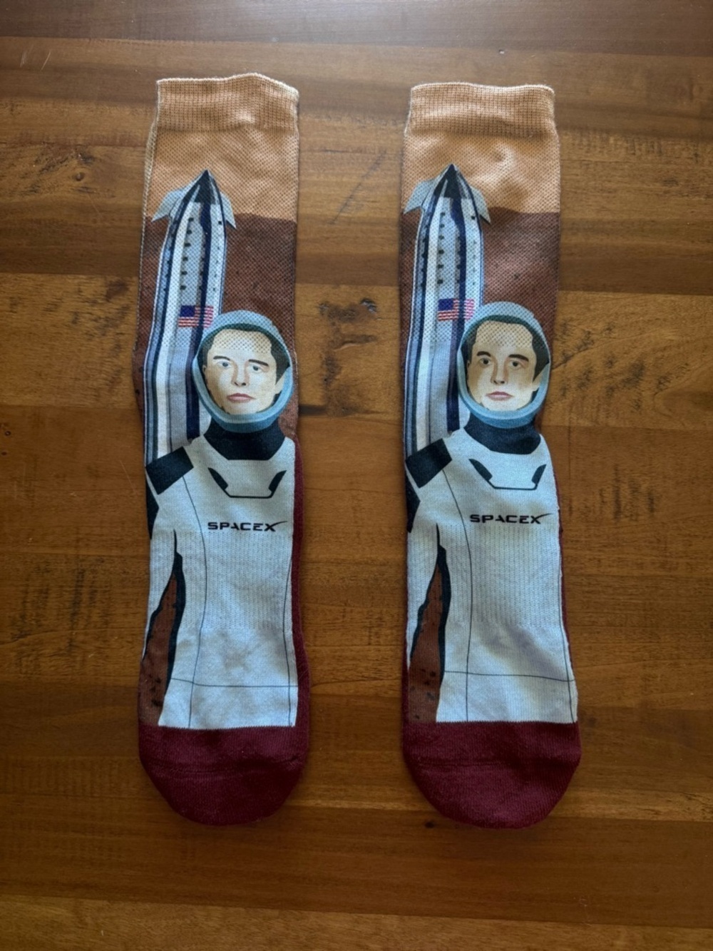 Good Luck Sock: SpaceX Themed Crew Men’s Socks - Brown & Maroon